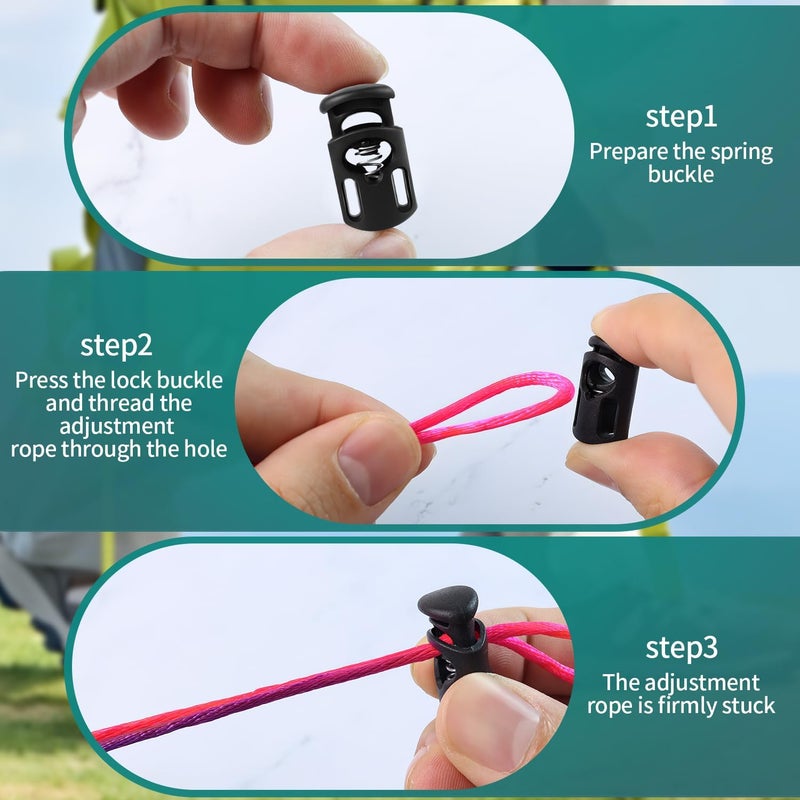 Quadafy 60 Pack 4 Sizes Plastic Cord Lock, Spring Toggle Stopper With, Draw String Clip, For Drawstrings, Shoelaces, Paracord, Hoodie Cord Clips, Sweatpants And More - Image 3